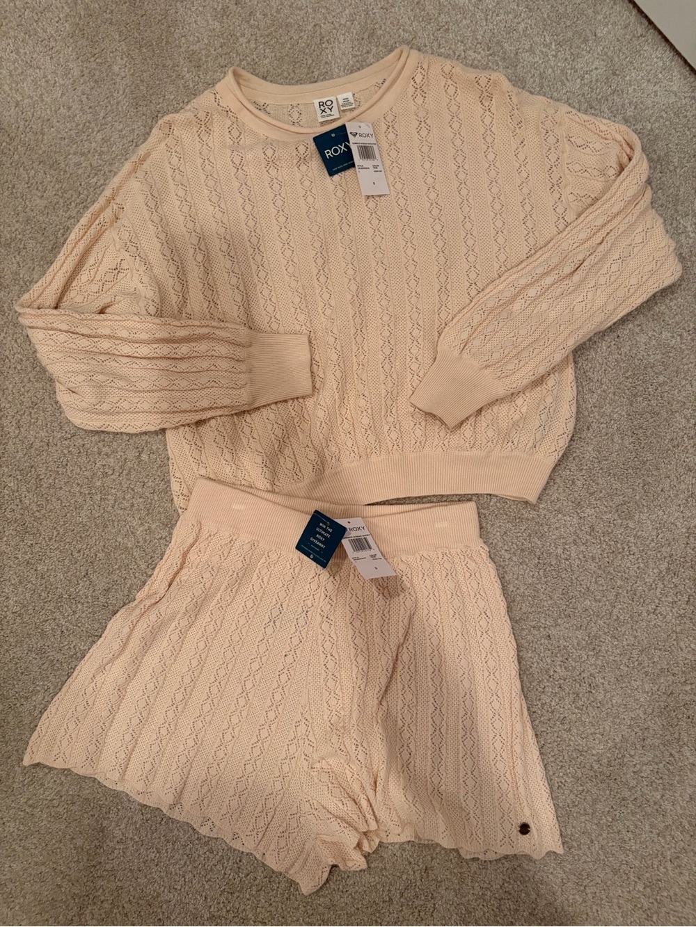 Roxy Cream Cable-Knit Matching Set - Sweater & Shorts